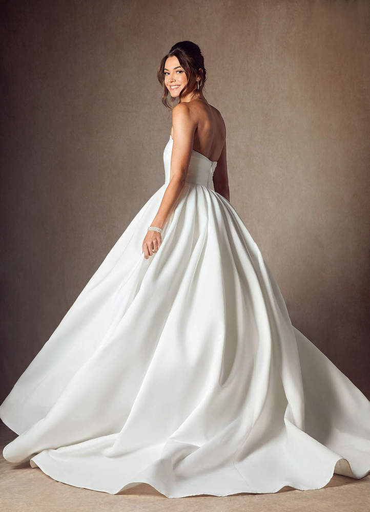elyessen Celestia Diamond White Ball-Gown Strapless Matte Satin Dress