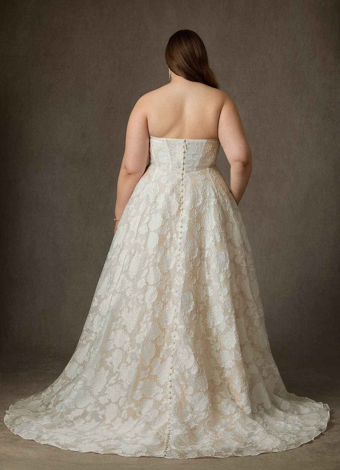 elyessen  Diamond White Ball-Gown Strapless Floral Burnout Jacquard Dress