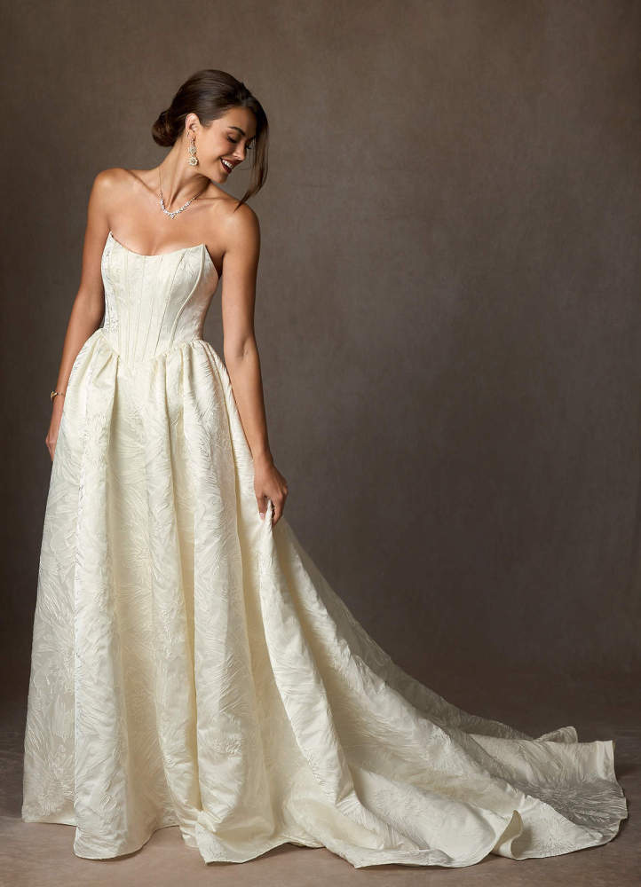 elyessen Demetria Diamond White Ball-Gown Strapless Floral Jacquard Dress