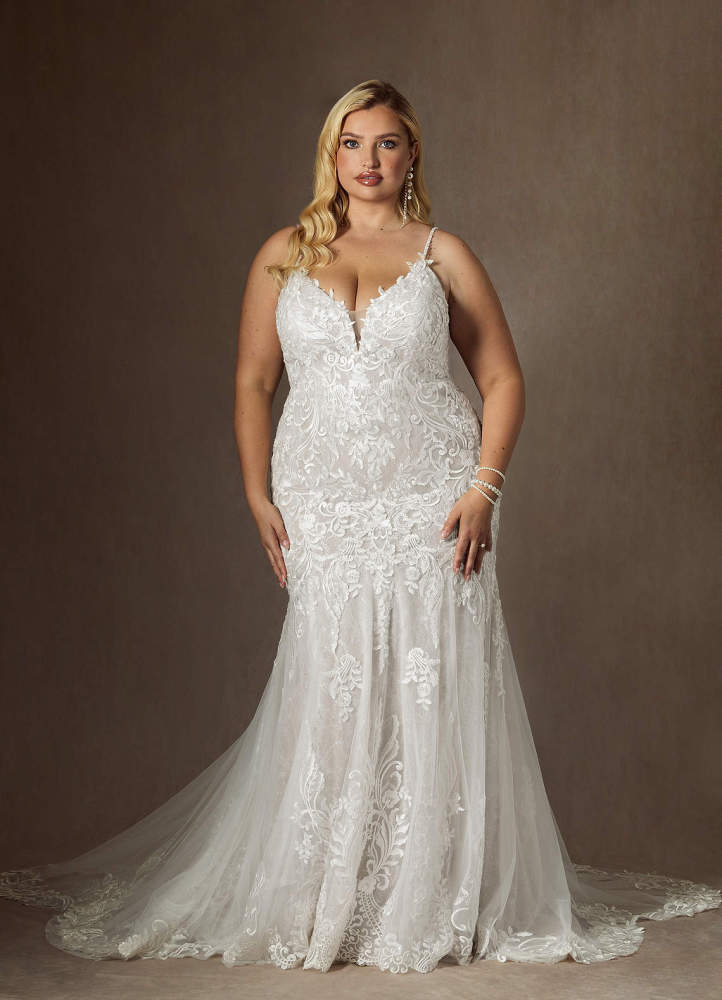 elyessen Camlynn Diamond White Mermaid V-Neck Sequins Tulle Dress