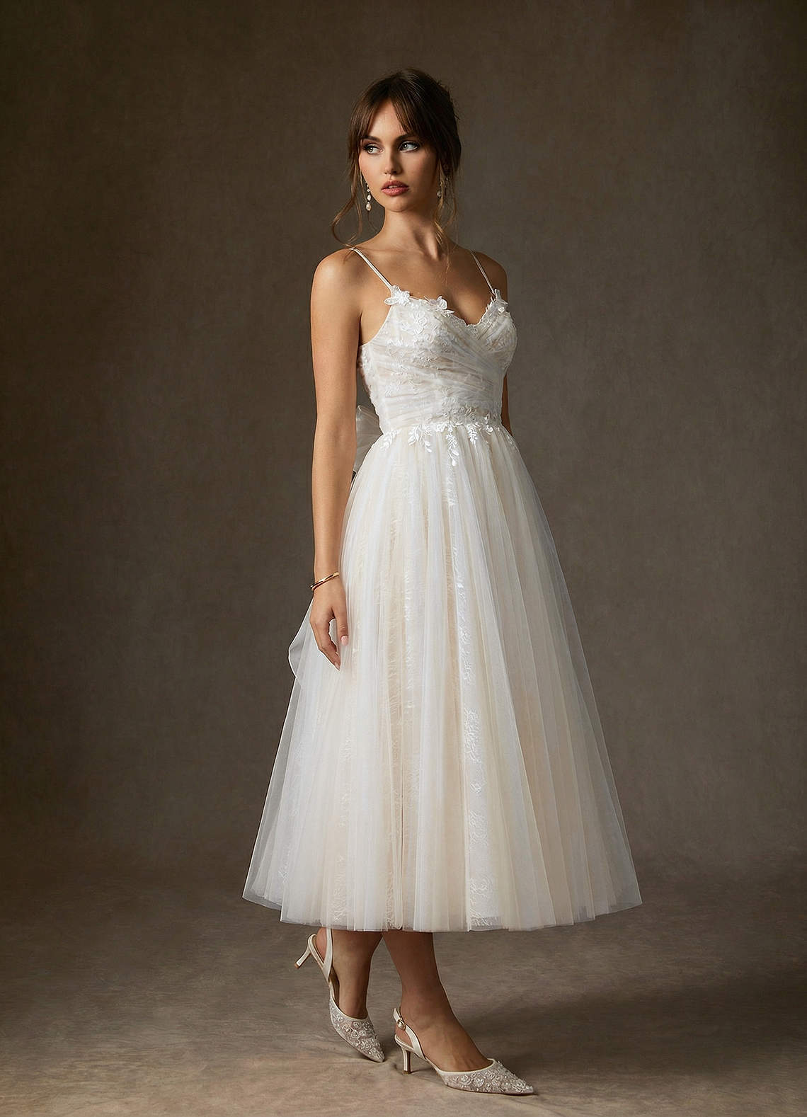 elyessen Zenia Diamond White Champagne A-Line Tulle Dress