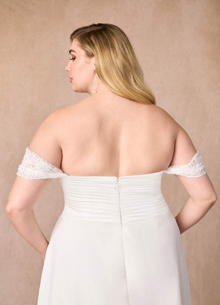 elyessen Zadie Diamond White A-Line Off the Shoulder Chiffon Dress