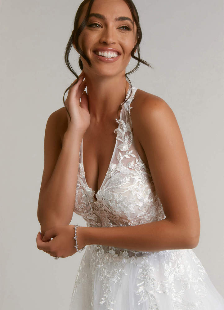 elyessen Dysis Diamond White A-Line Halter Sequins Tulle Dress