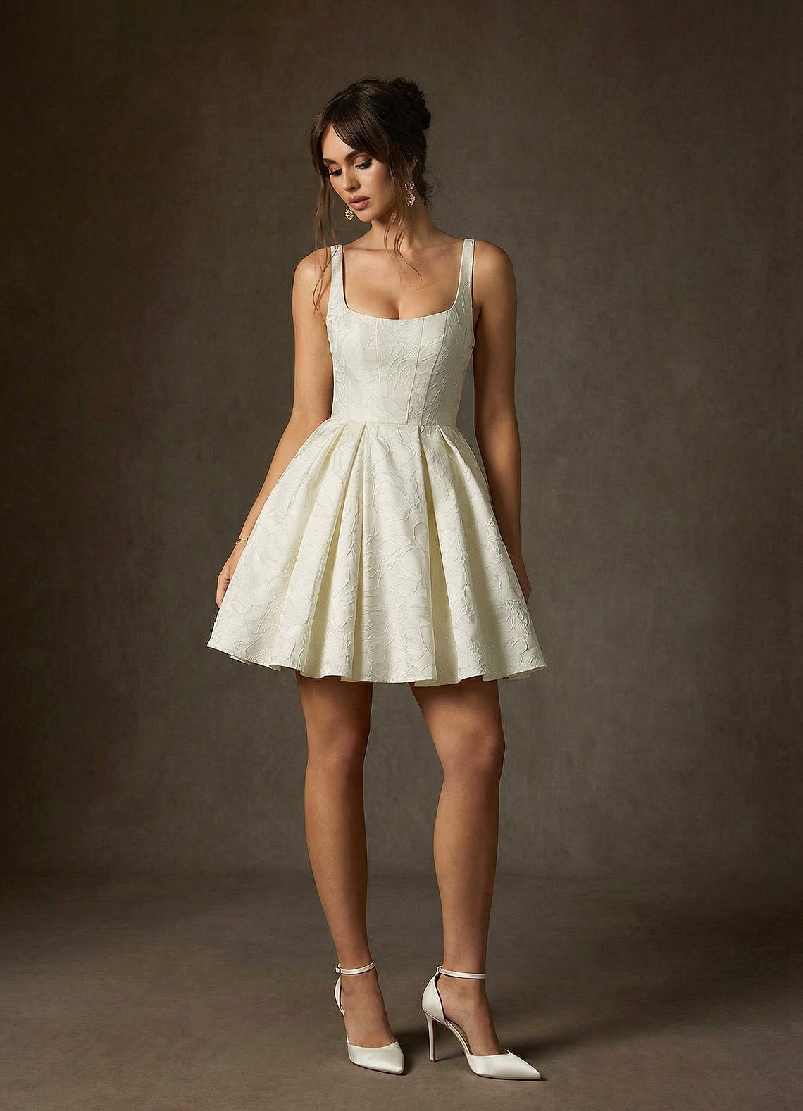 elyessen Ruby Diamond White A-Line with Pockets Floral Jacquard Dress