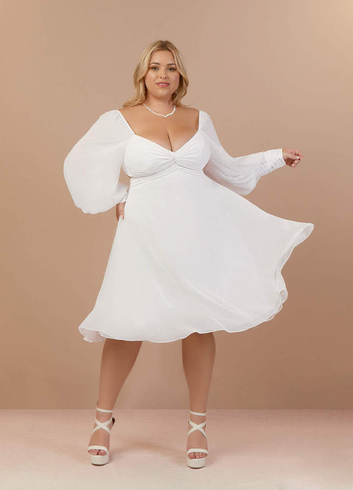 elyessen Delfina Diamond White A-Line V-Neck Pleated Chiffon Dress