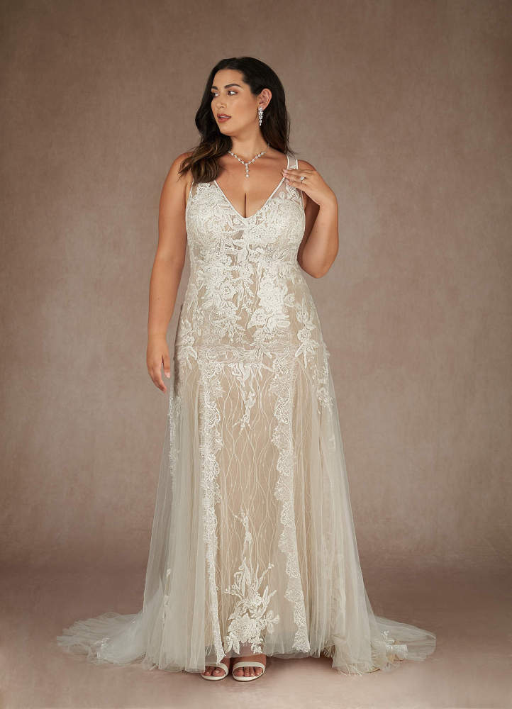 elyessen  Diamond White Champagne Mermaid Sequins Tulle Dress