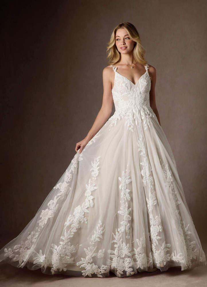 elyessen  Diamond White A-Line V-Neck Sequins Tulle Dress