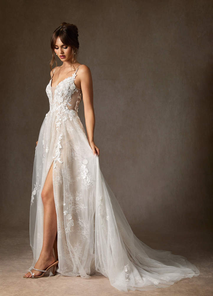 elyessen  Diamond White A-Line Lace Tulle Dress