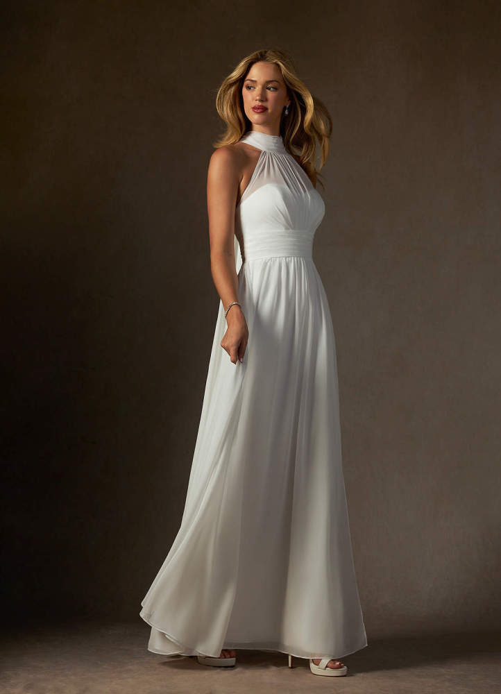 elyessen Helaina Diamond White A-Line Pleated Chiffon Dress