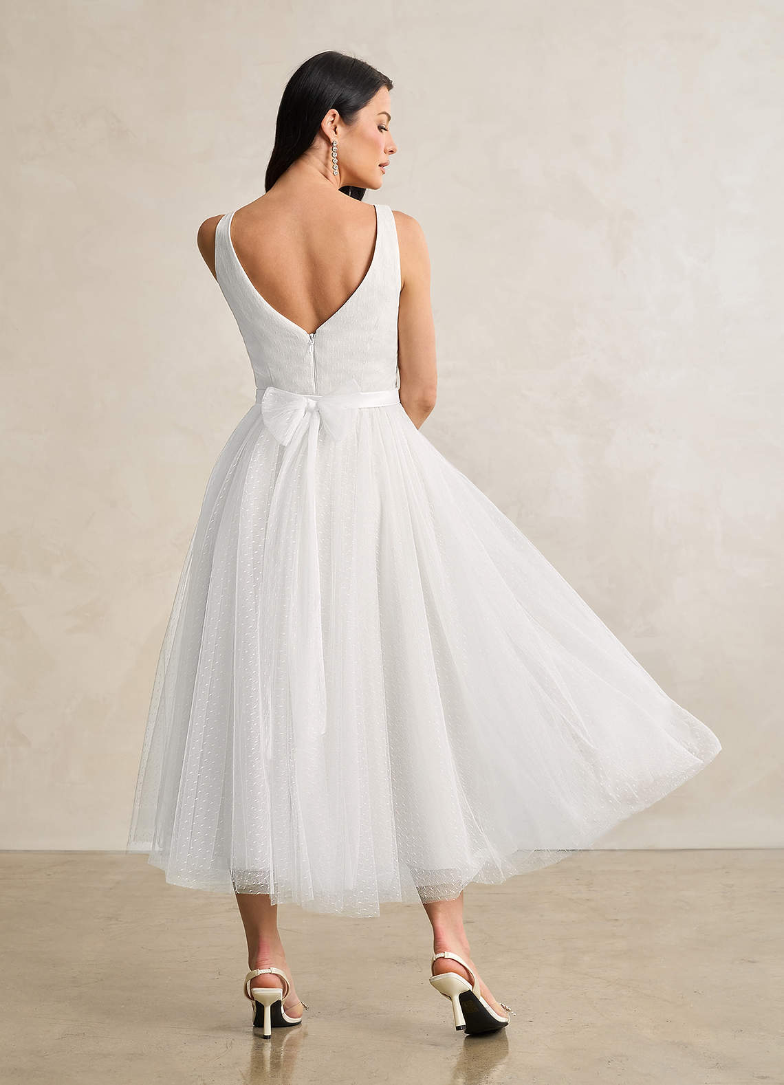 elyessen Windsor Diamond White A-Line Bow Tulle Dress