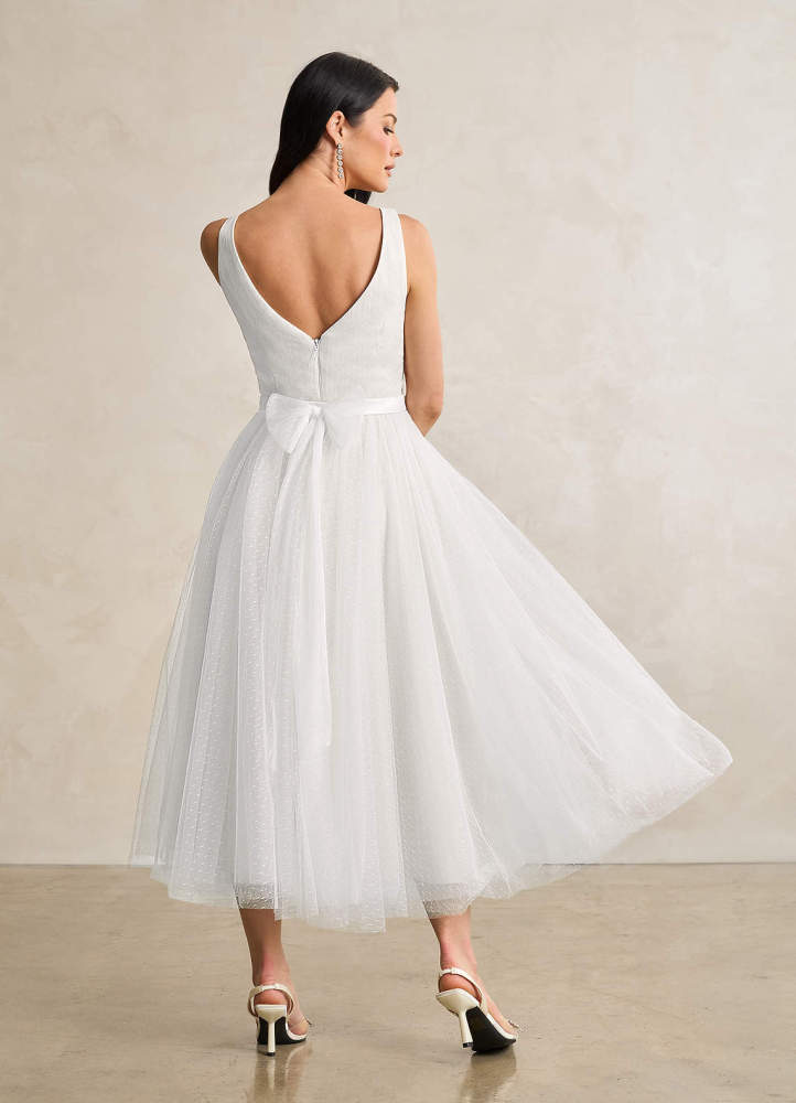 elyessen Windsor Diamond White A-Line Bow Tulle Dress