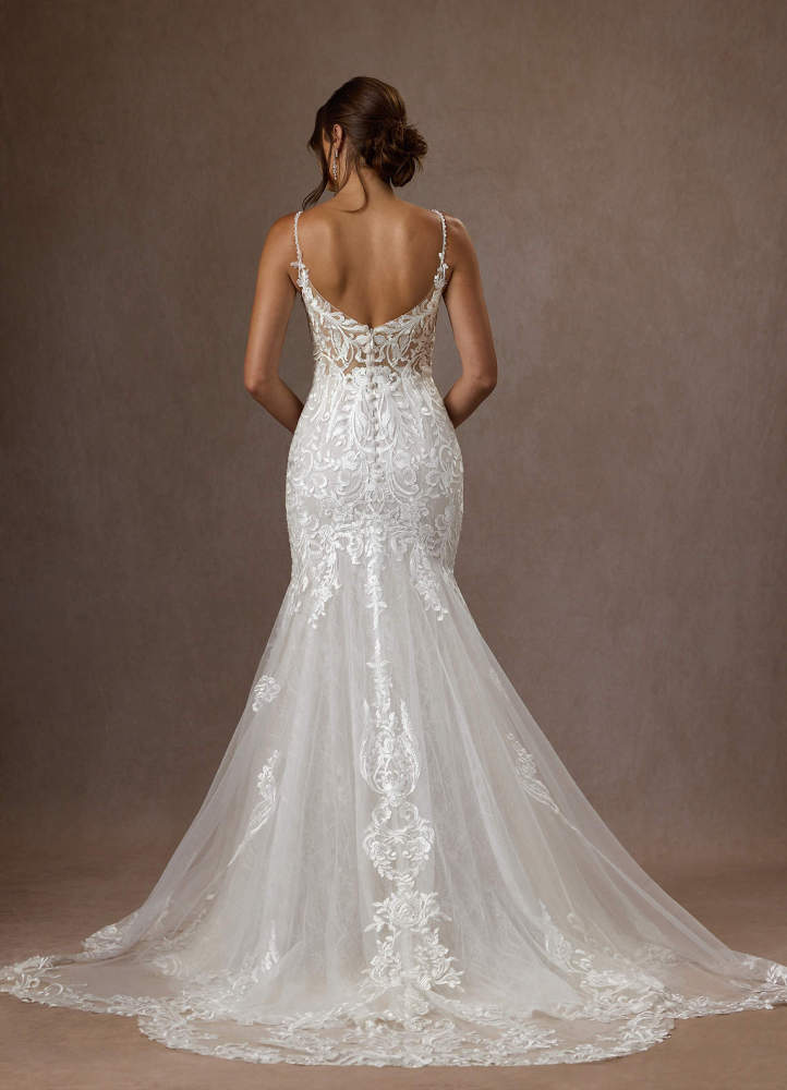 elyessen Camlynn Diamond White Mermaid V-Neck Sequins Tulle Dress