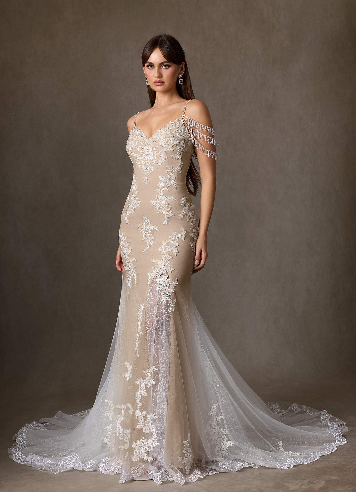 elyessen  Diamond White Mermaid Sequins Tulle Dress