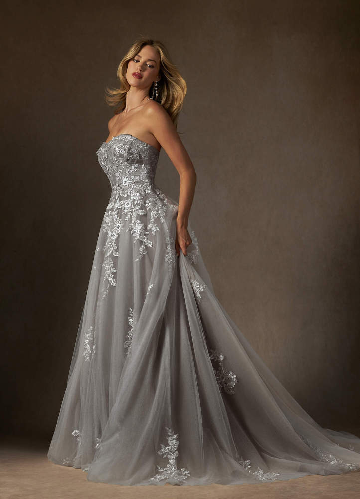 elyessen  Diamond White Ball-Gown Strapless Lace Dress