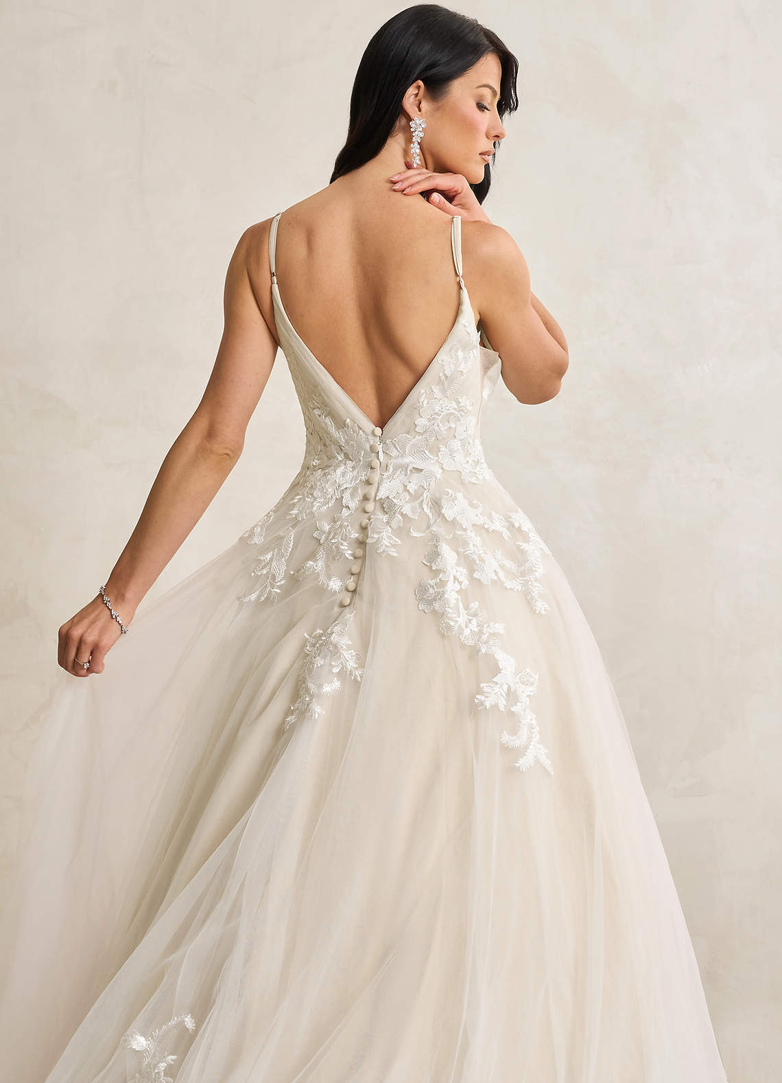 elyessen Rhodes Diamond White A-Line V-Neck Sequins Tulle Dress