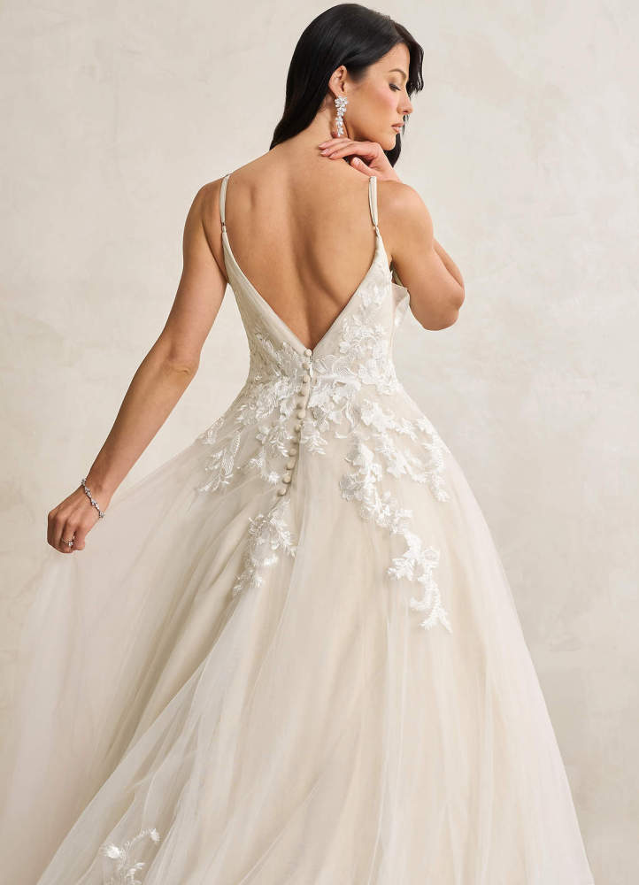 elyessen Rhodes Diamond White A-Line V-Neck Sequins Tulle Dress