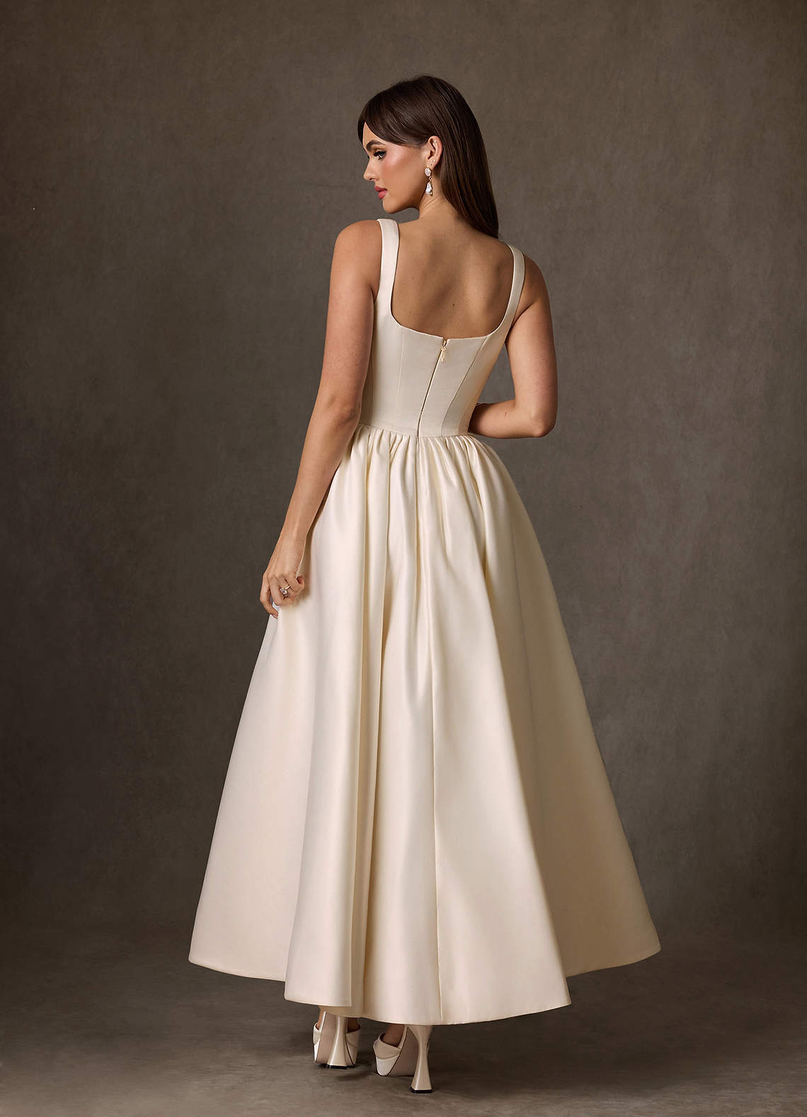 elyessen  Diamond White A-Line with Pockets Satin Dress