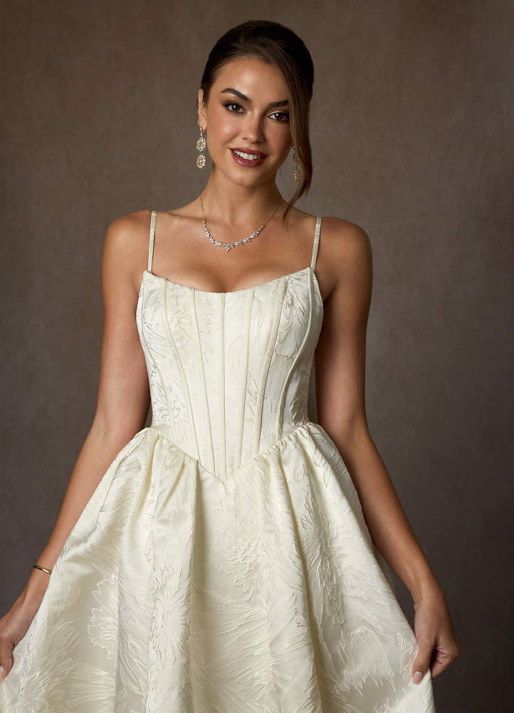 elyessen Demetria Diamond White Ball-Gown Strapless Floral Jacquard Dress