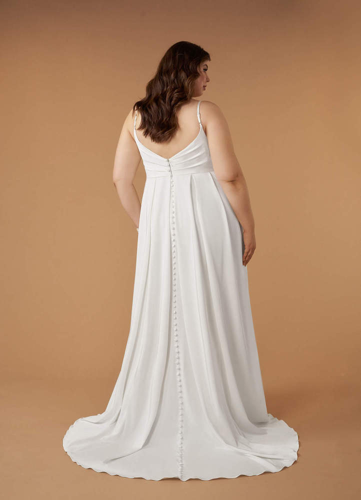 elyessen Caymus Diamond White A-Line Scoop Pleated Crepe Back Satin Dress