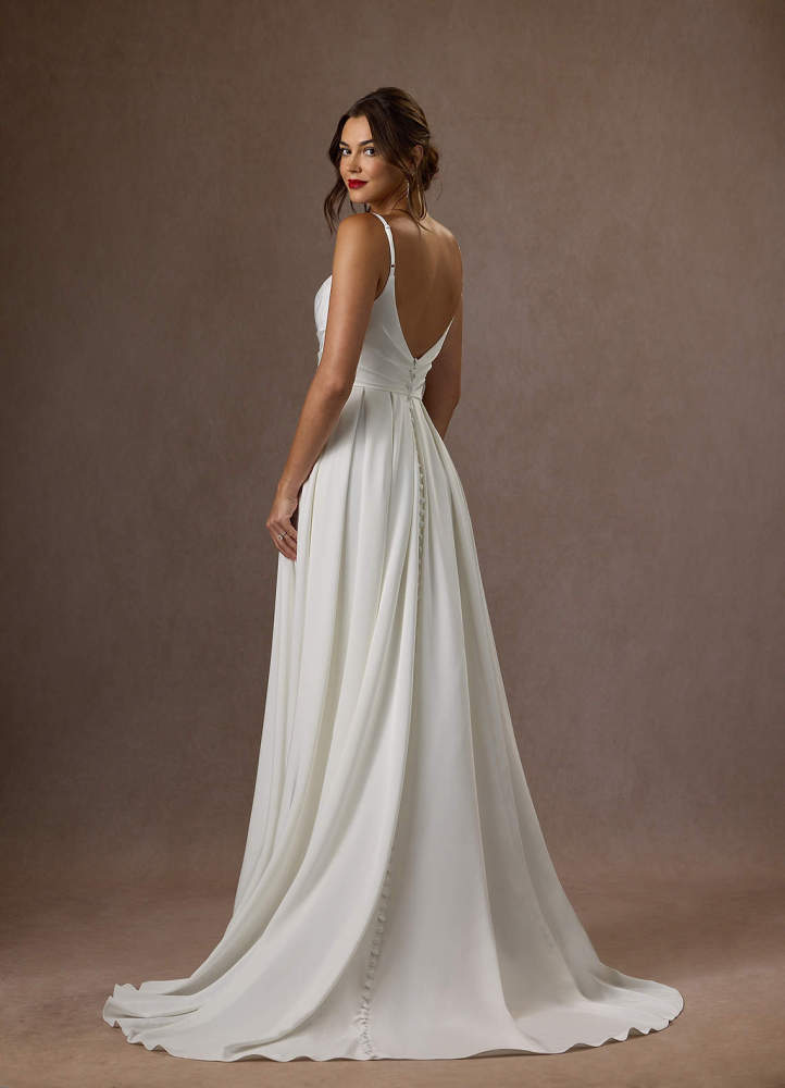 elyessen Caymus Diamond White A-Line Scoop Pleated Crepe Back Satin Dress