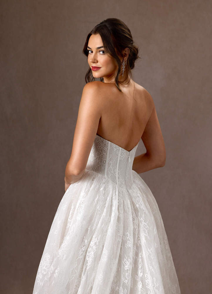 elyessen Demetria Diamond White Ball-Gown Strapless Lace Dress