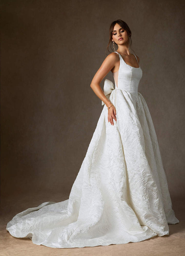 elyessen  Diamond White Ball-Gown with Pockets Floral Jacquard Dress