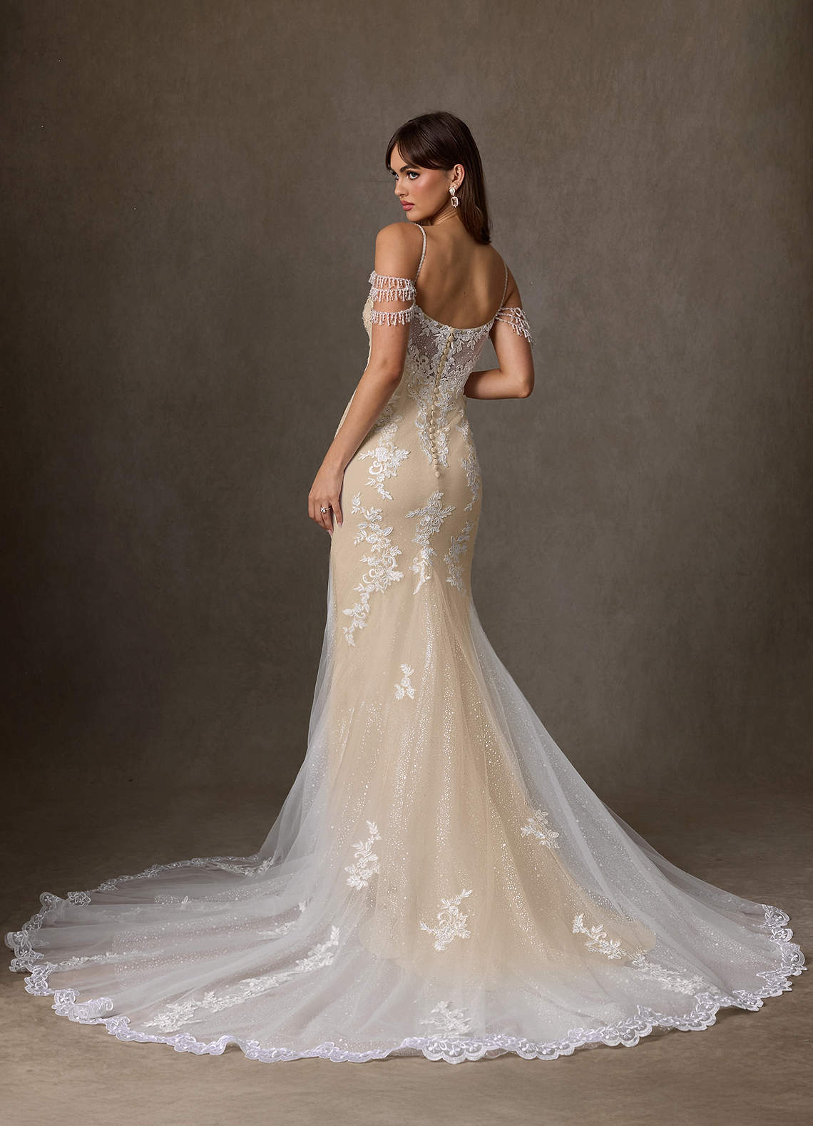 elyessen Saskia Diamond White Mermaid Sequins Tulle Dress