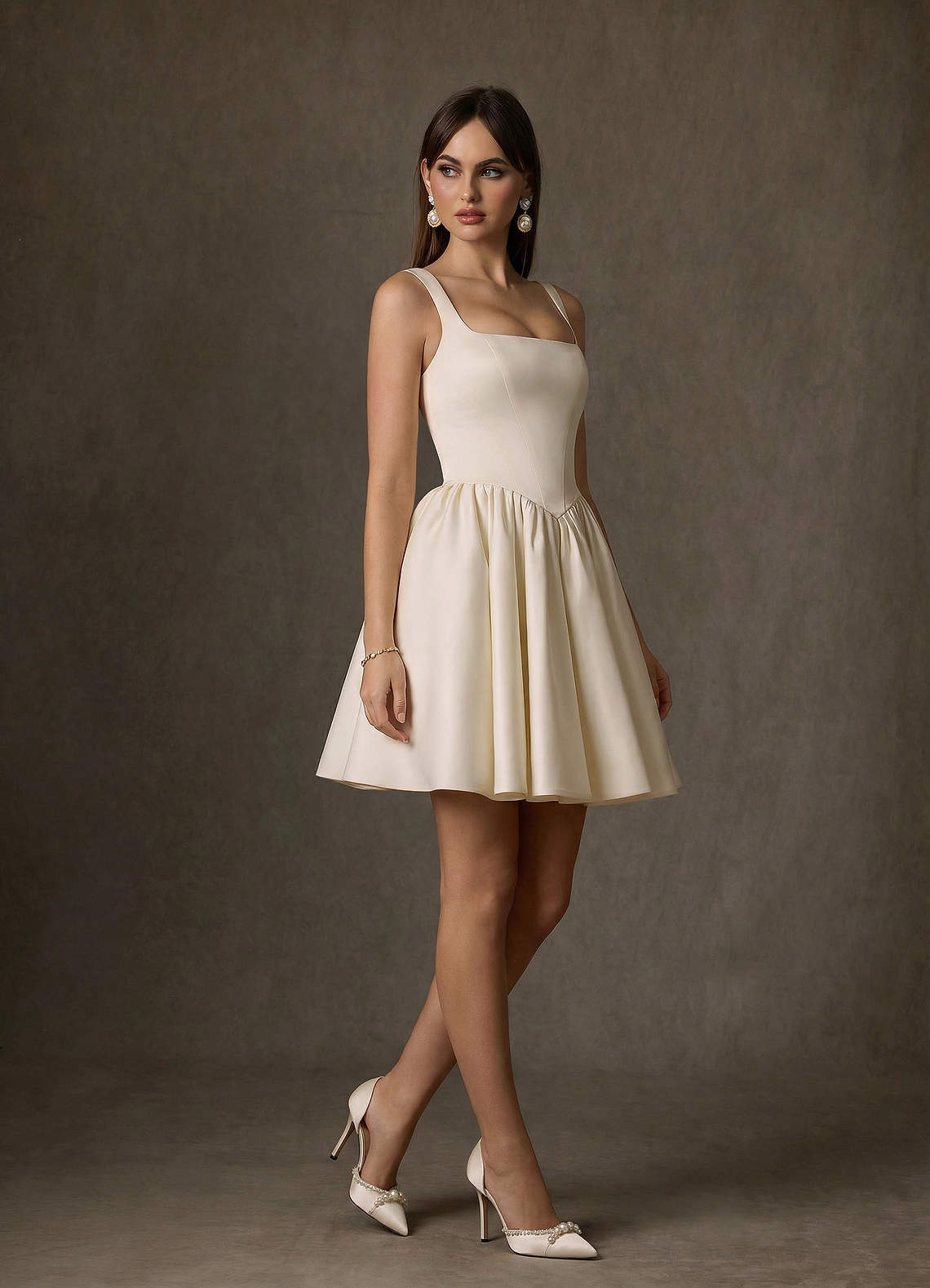 elyessen Saverina Diamond White A-Line with Pockets Satin Dress