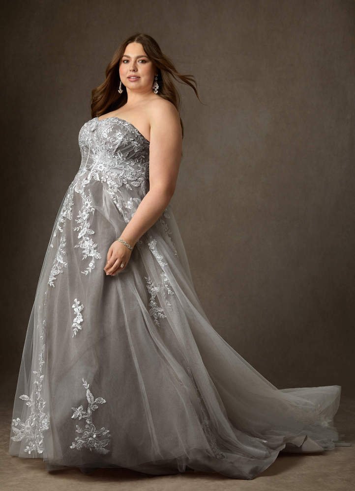 elyessen  Diamond White Ball-Gown Strapless Lace Dress