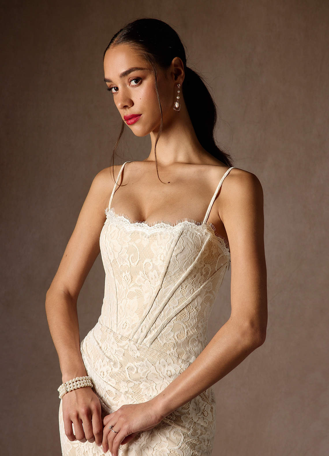 elyessen Starla Diamond White Sheath Strapless Lace Dress