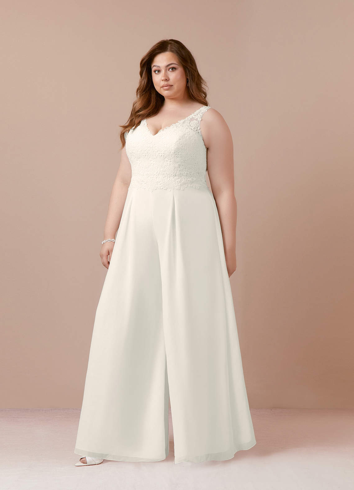 elyessen  Diamond White Pant Styles V-Neck Lace Chiffon Dress