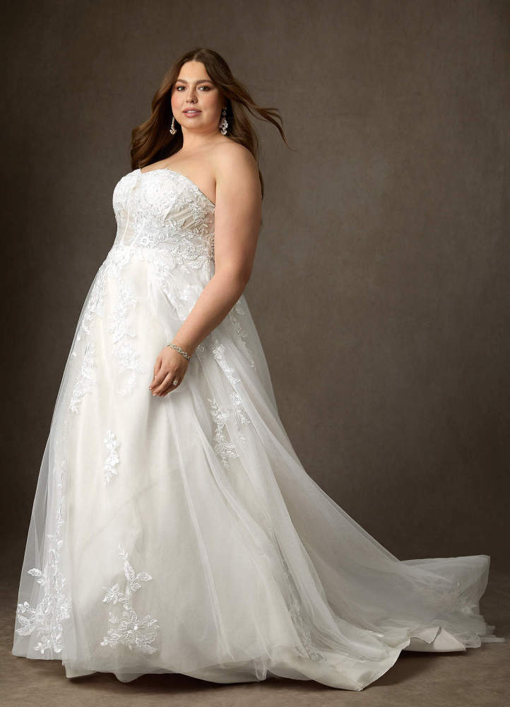 elyessen Keri Diamond White Ball-Gown Strapless Lace Dress