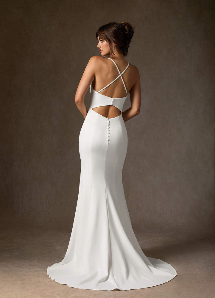 elyessen Stretch Diamond White Mermaid V-Neck Stretch Crepe Dress
