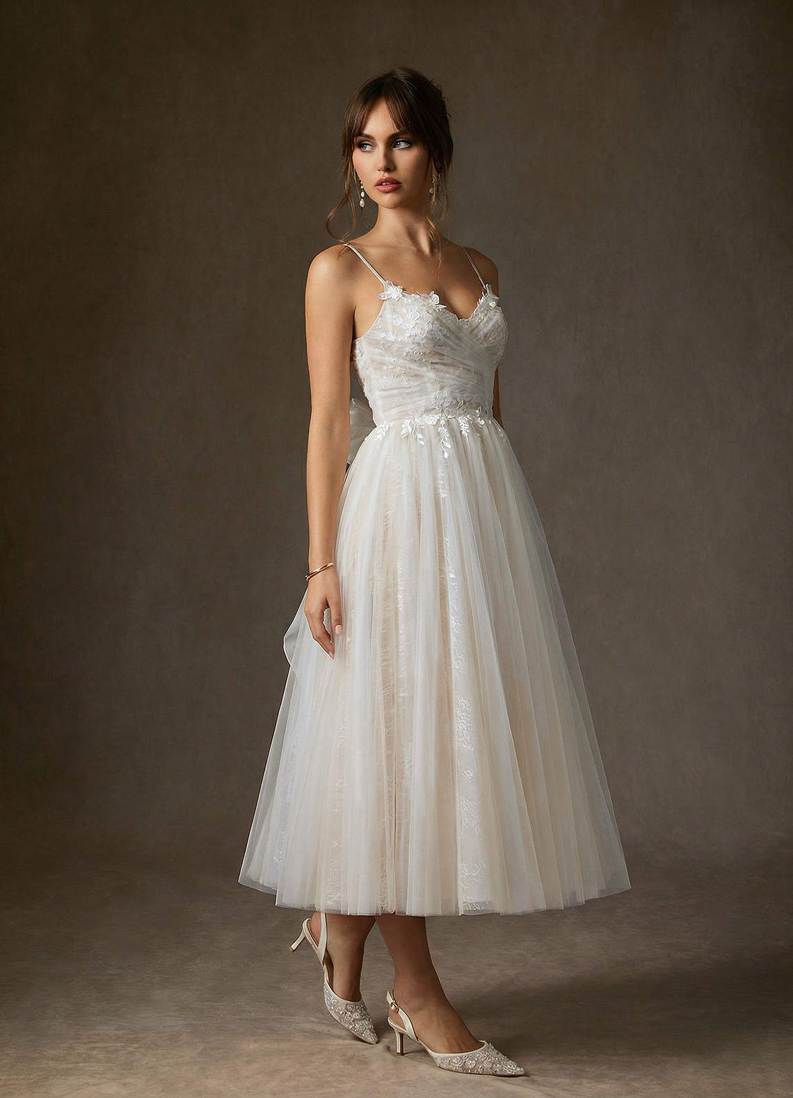 elyessen Zenia Diamond White Champagne A-Line Tulle Dress