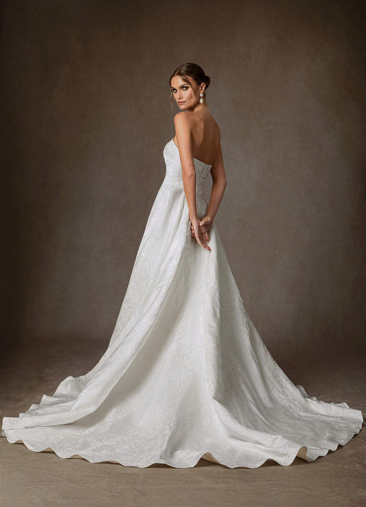 elyessen Tallulah Diamond White A-Line Strapless Floral Jacquard Dress