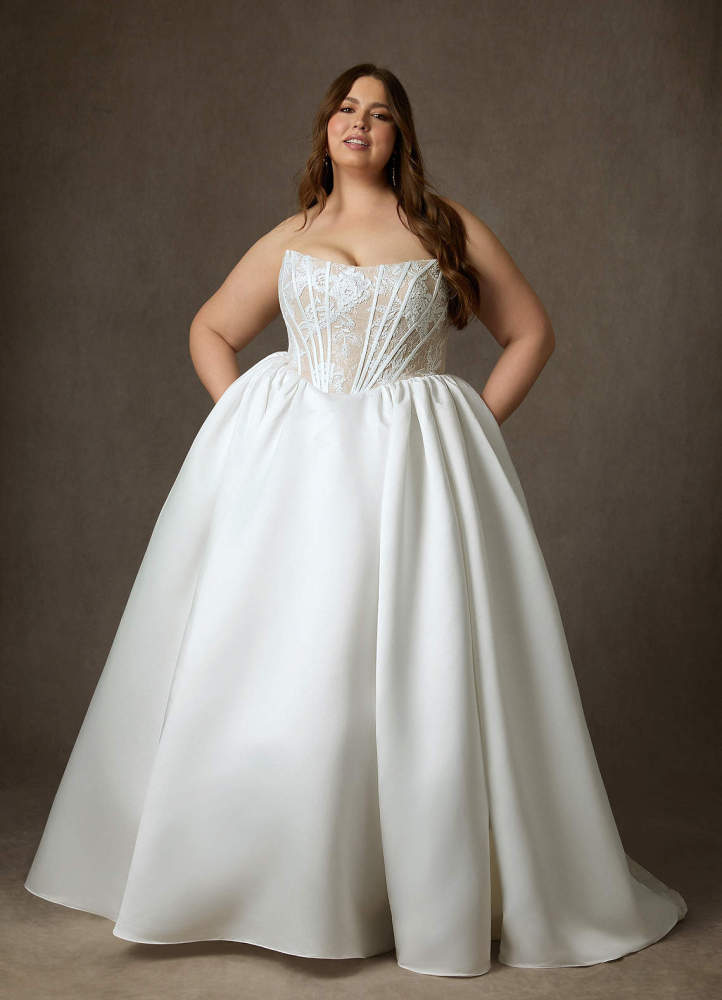 elyessen  Diamond White Ball-Gown Strapless Lace Dress
