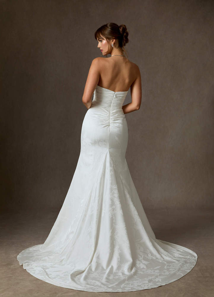 elyessen Elyse Diamond White Mermaid Strapless Floral Jacquard Dress