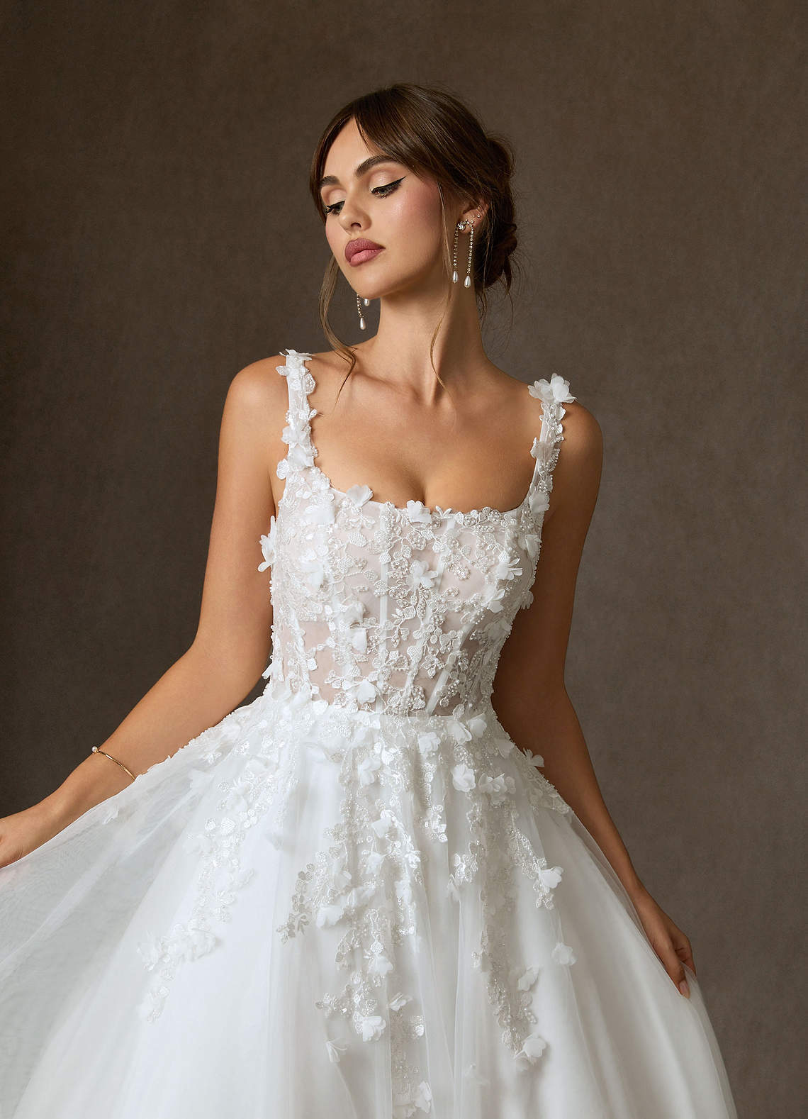 elyessen Sabine Diamond White Ball-Gown Square Neckline Lace Dress