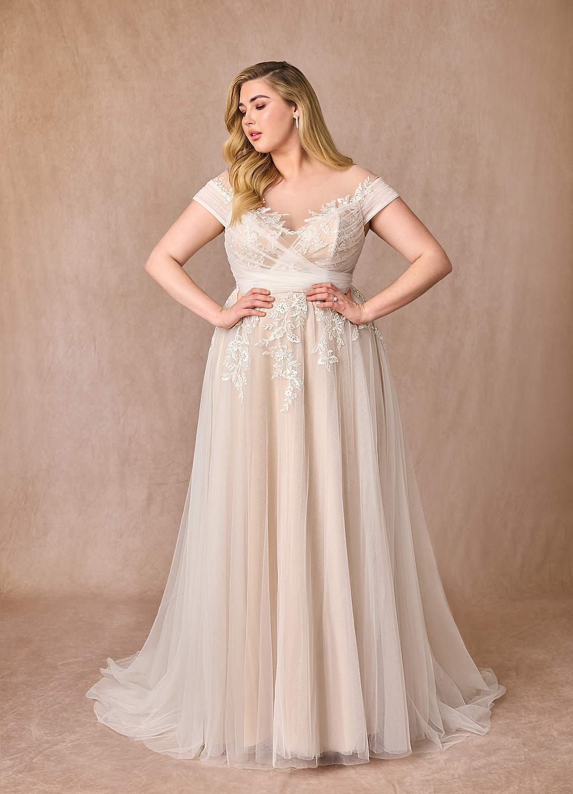 elyessen  Diamond White A-Line Illusion Off-The-Shouler Lace Tulle Dress