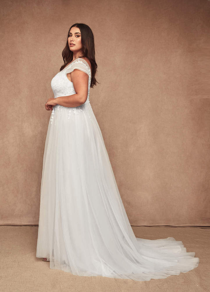 elyessen Bellisima Diamond White A-Line V-Neck Tulle Dress