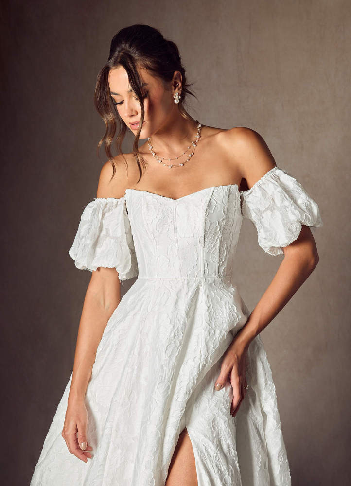 elyessen Gladiola Diamond White Ball-Gown Sweetheart Neckline Floral Burnout Jacquard Dress