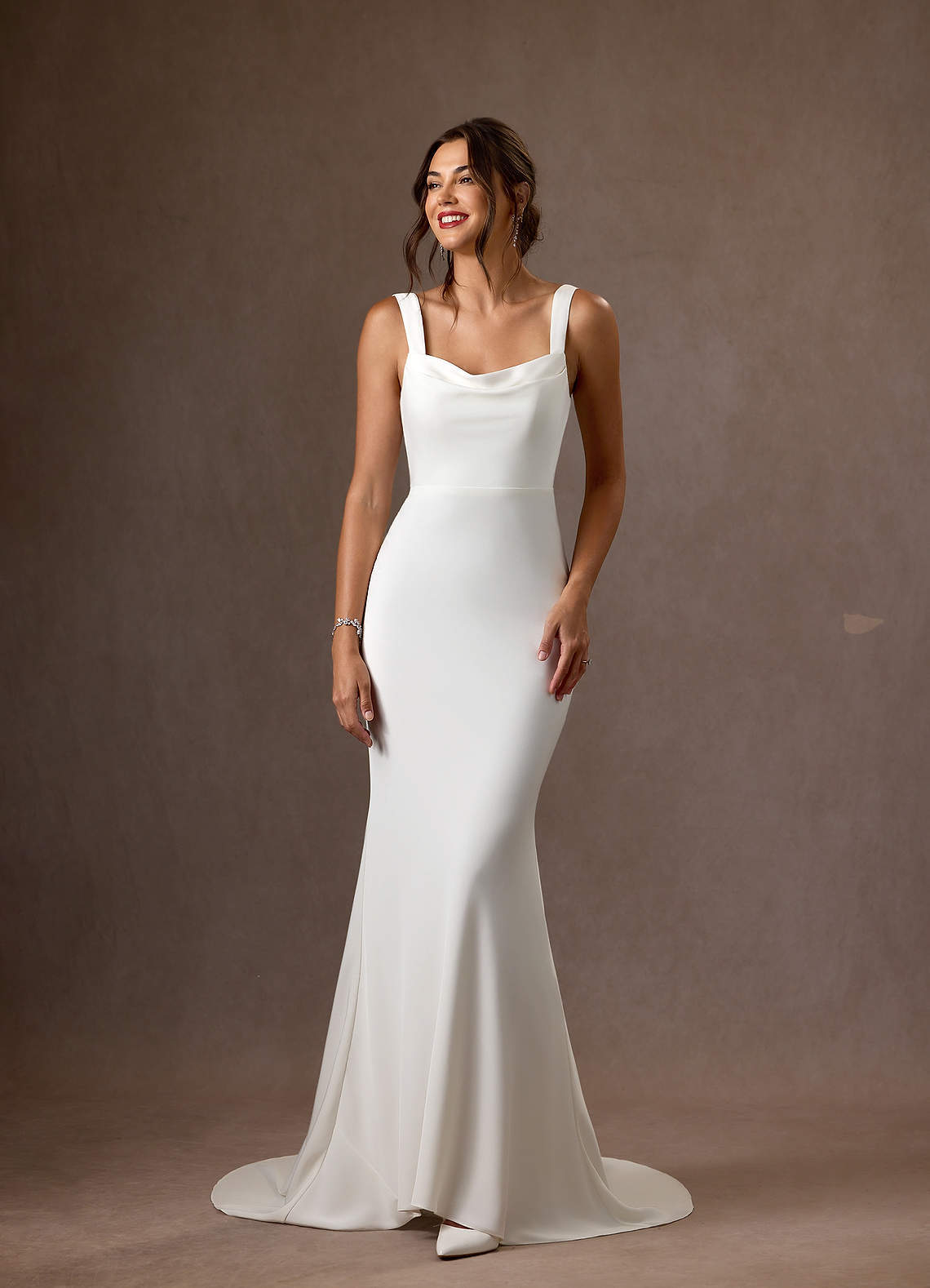elyessen Lyssa Diamond White Mermaid Crepe Back Satin Dress