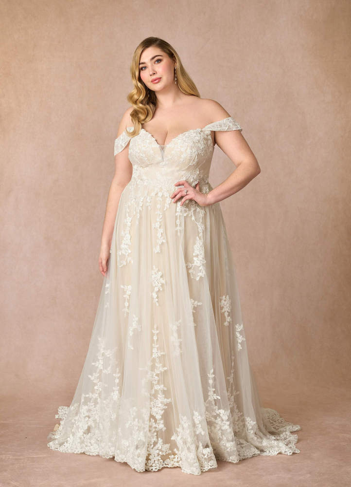 elyessen  Diamond White A-Line Off the Shoulder Tulle Dress