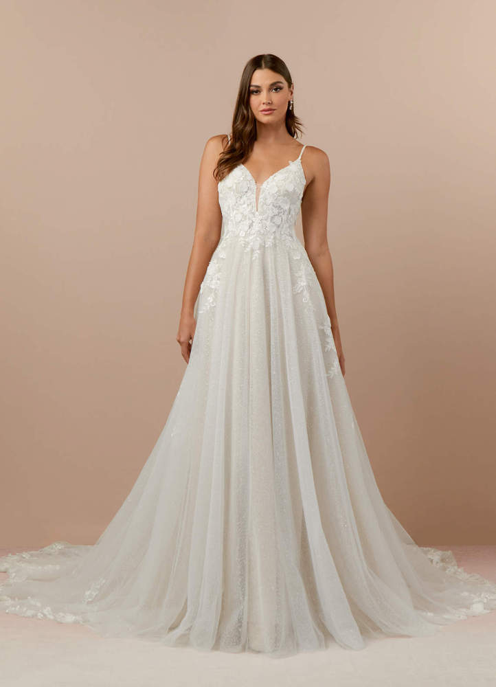 elyessen Arabelle Diamond White A-Line V-Neck Lace Tulle Dress