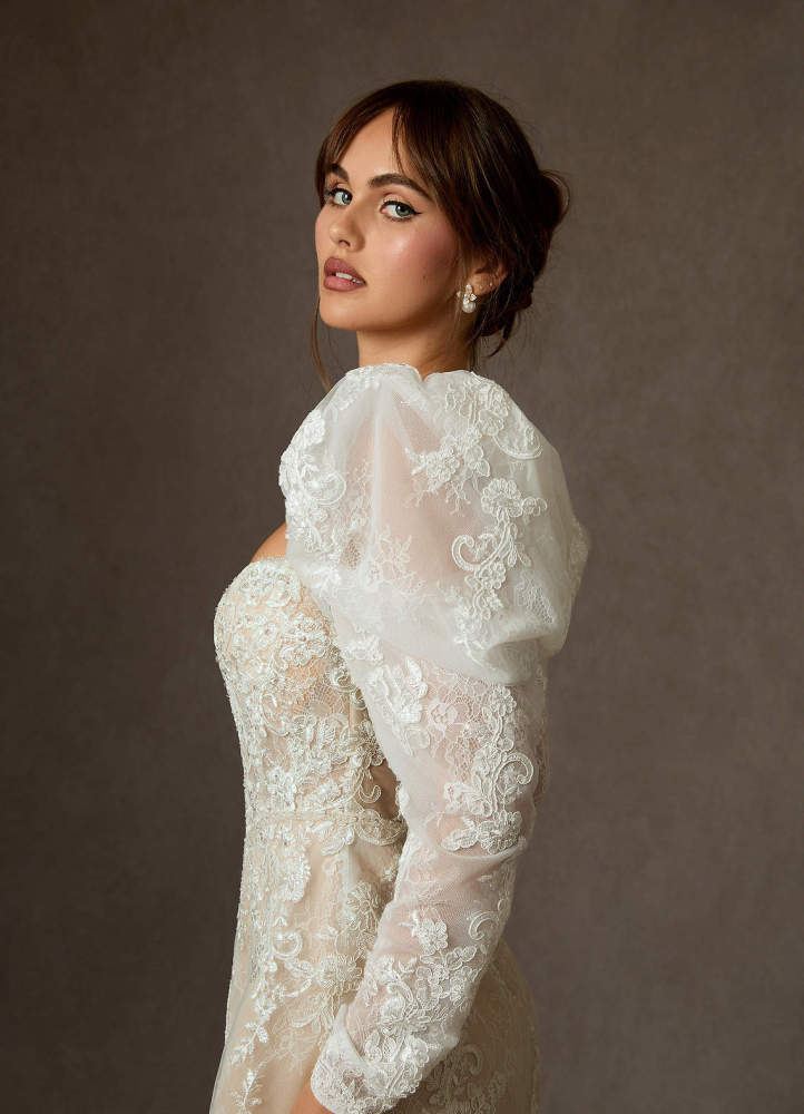 elyessen Diamond White A-Line Strapless Lace Dress