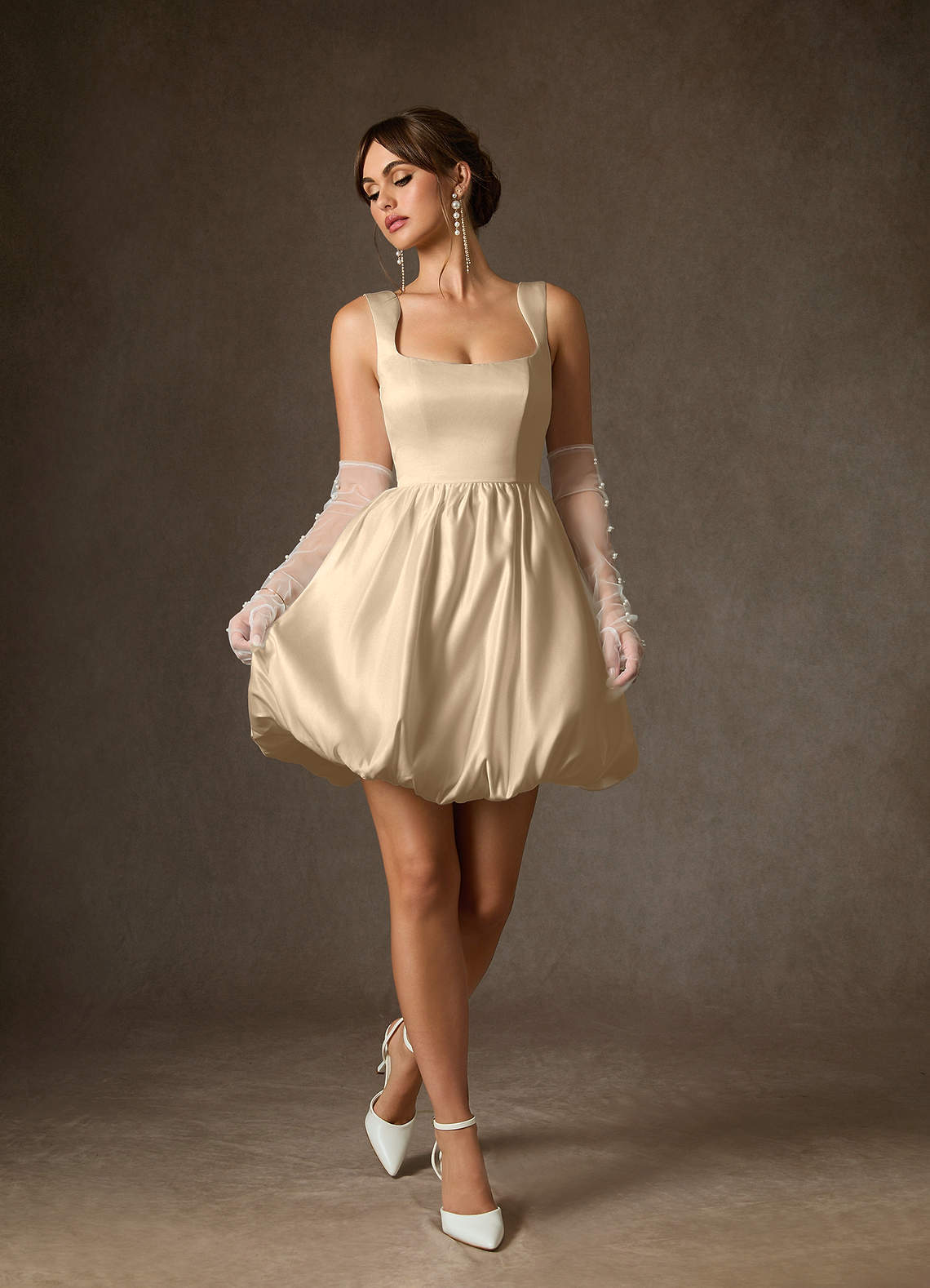 elyessen Blossom Diamond White A-Line with Pockets Satin Dress