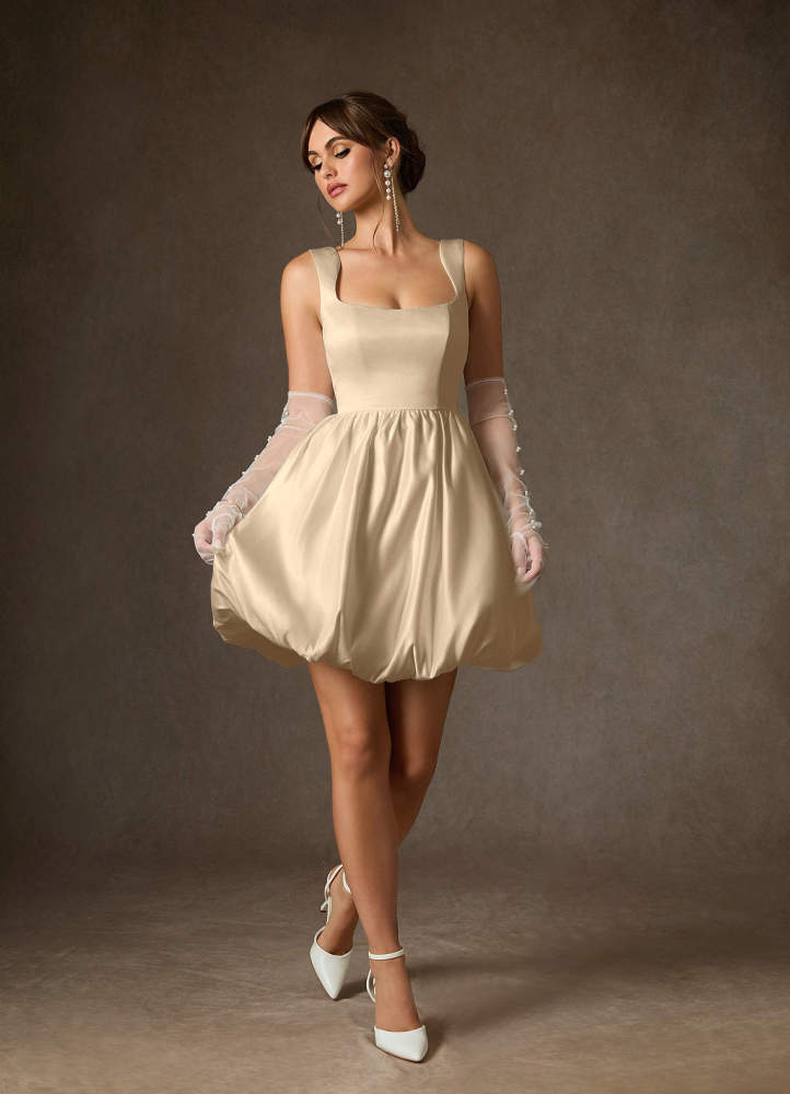 elyessen Blossom Diamond White A-Line with Pockets Satin Dress