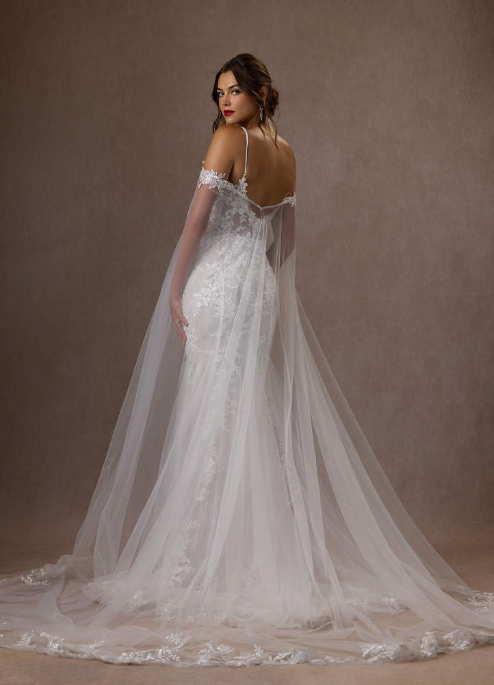 elyessen Leonie Diamond White Mermaid V-Neck Sequins Tulle Dress