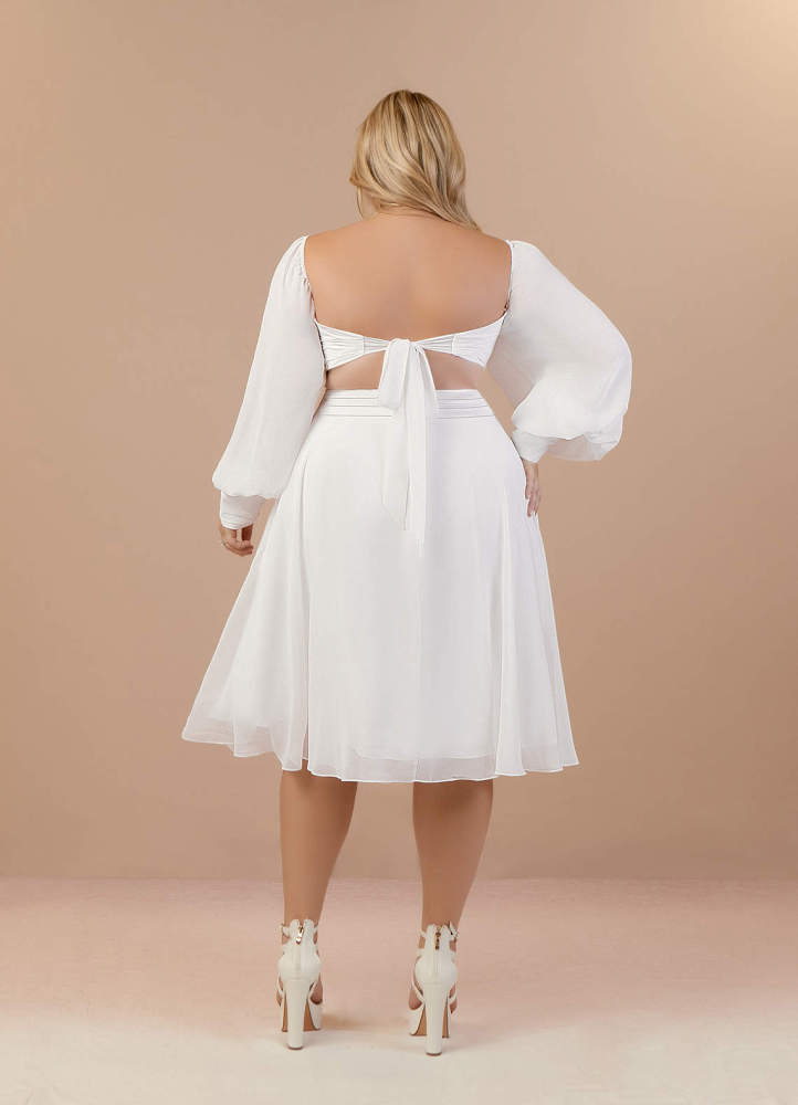 elyessen Delfina Diamond White A-Line V-Neck Pleated Chiffon Dress