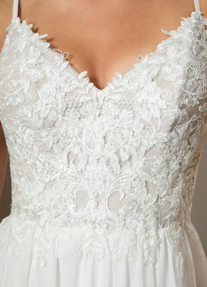 elyessen Gala Diamond White A-Line Lace Chiffon Dress